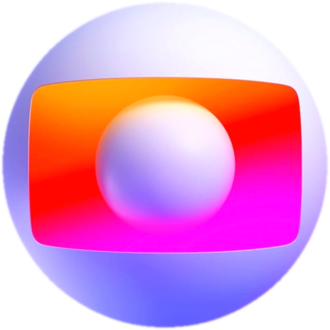 Um logotipo colorido com uma bola branca no meio