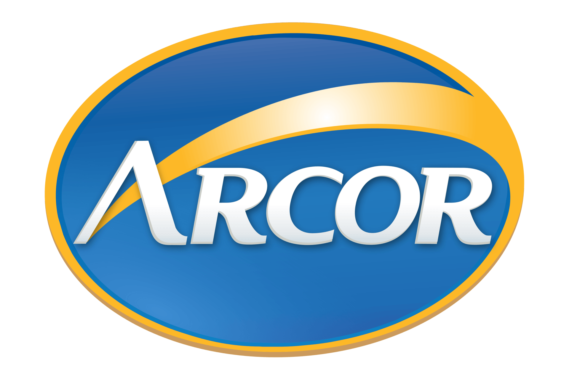 Um logotipo azul e amarelo para arcor em um fundo branco