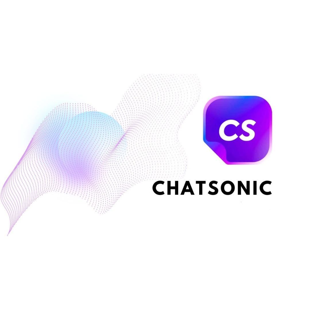 Um logotipo de uma empresa chamada chatsonic com uma onda ao fundo.