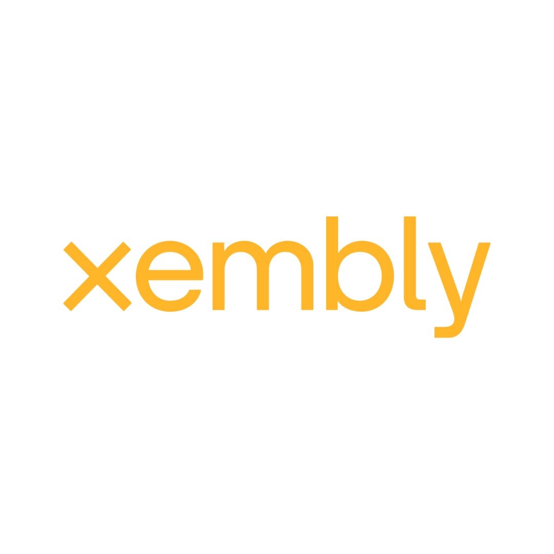 Um logotipo amarelo para xembly em um fundo branco
