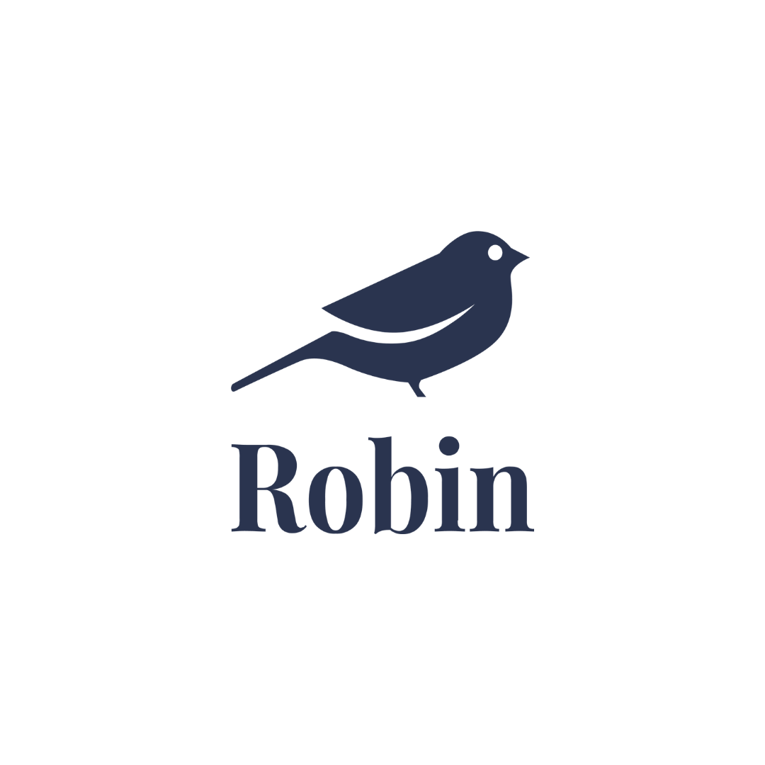 Robin Ai - Um logotipo para robin com um pássaro em um fundo branco