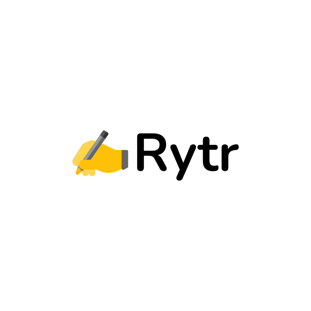 Um logotipo para rytr com uma mão segurando uma caneta.