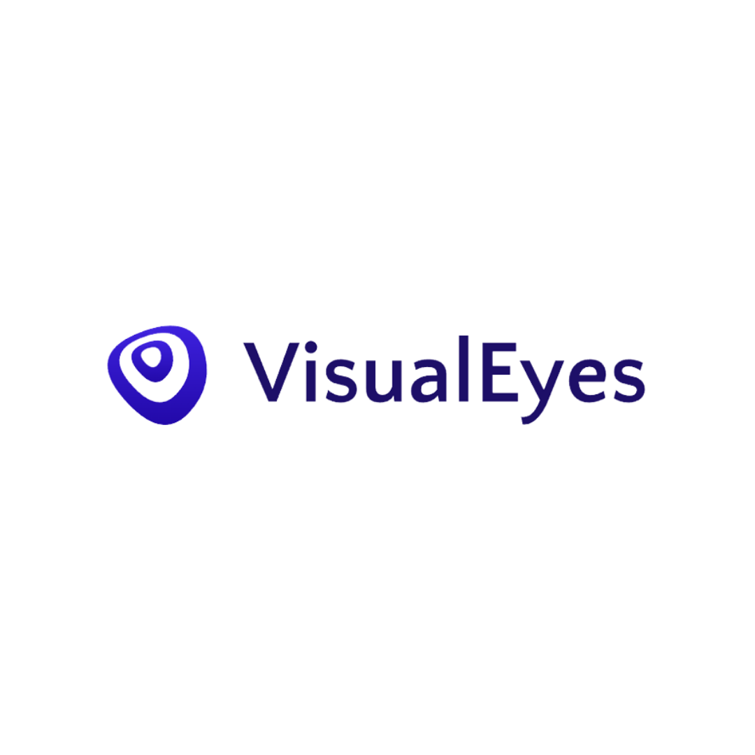 O logotipo para olhos visuais é um olho azul com fundo branco.