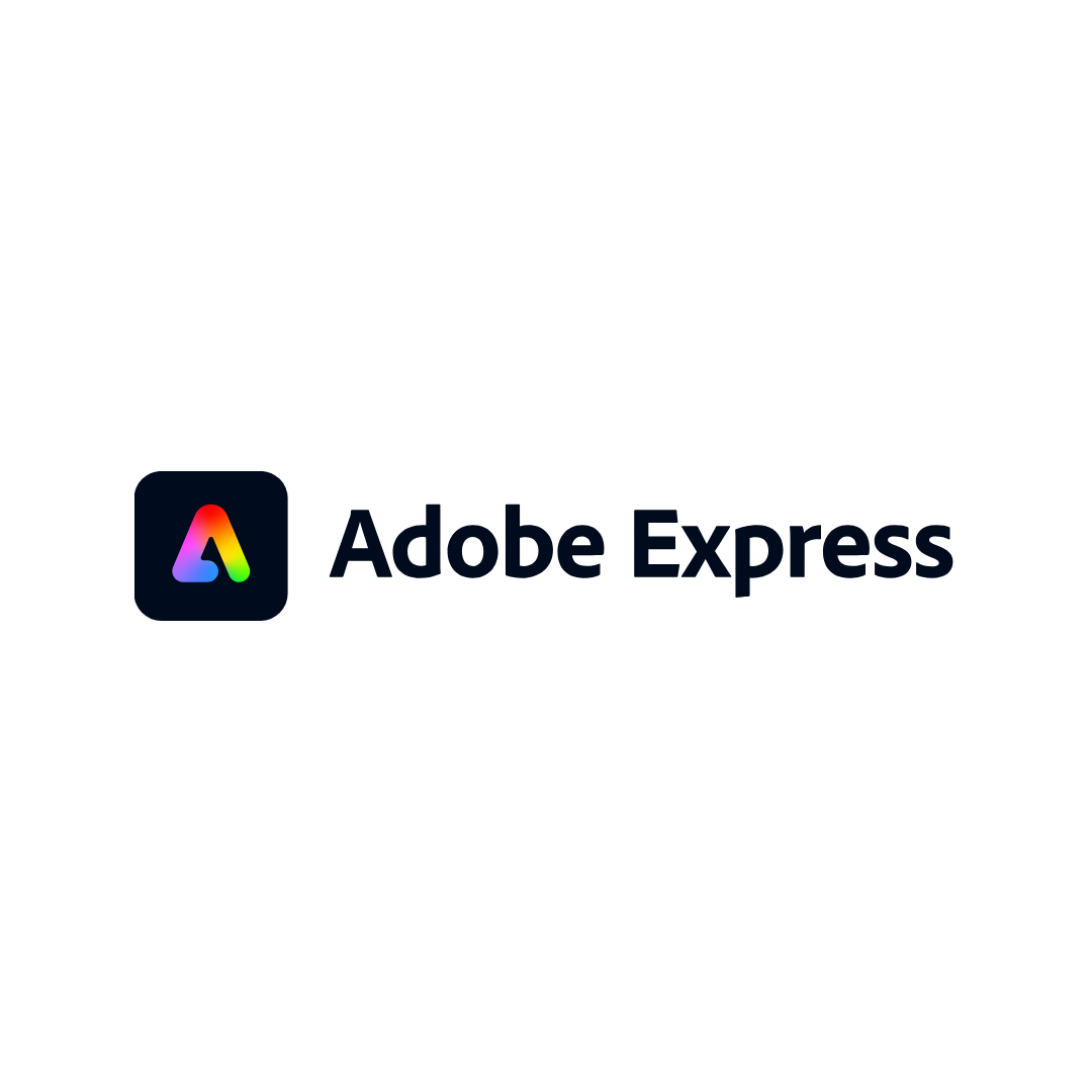 O logotipo do Adobe Express está em um fundo branco.