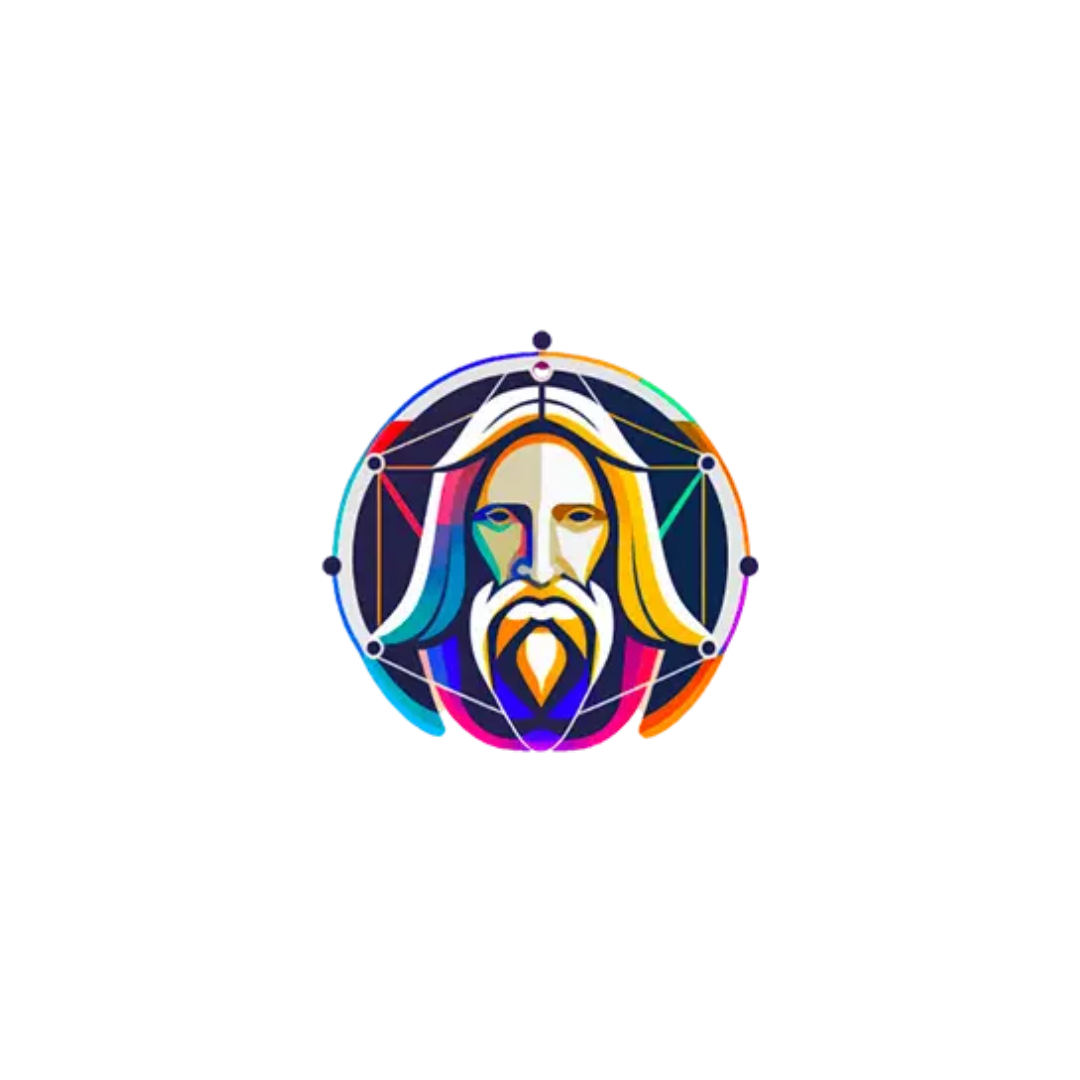 Um logotipo colorido de Jesus com uma barba em círculo. Leonardo AI