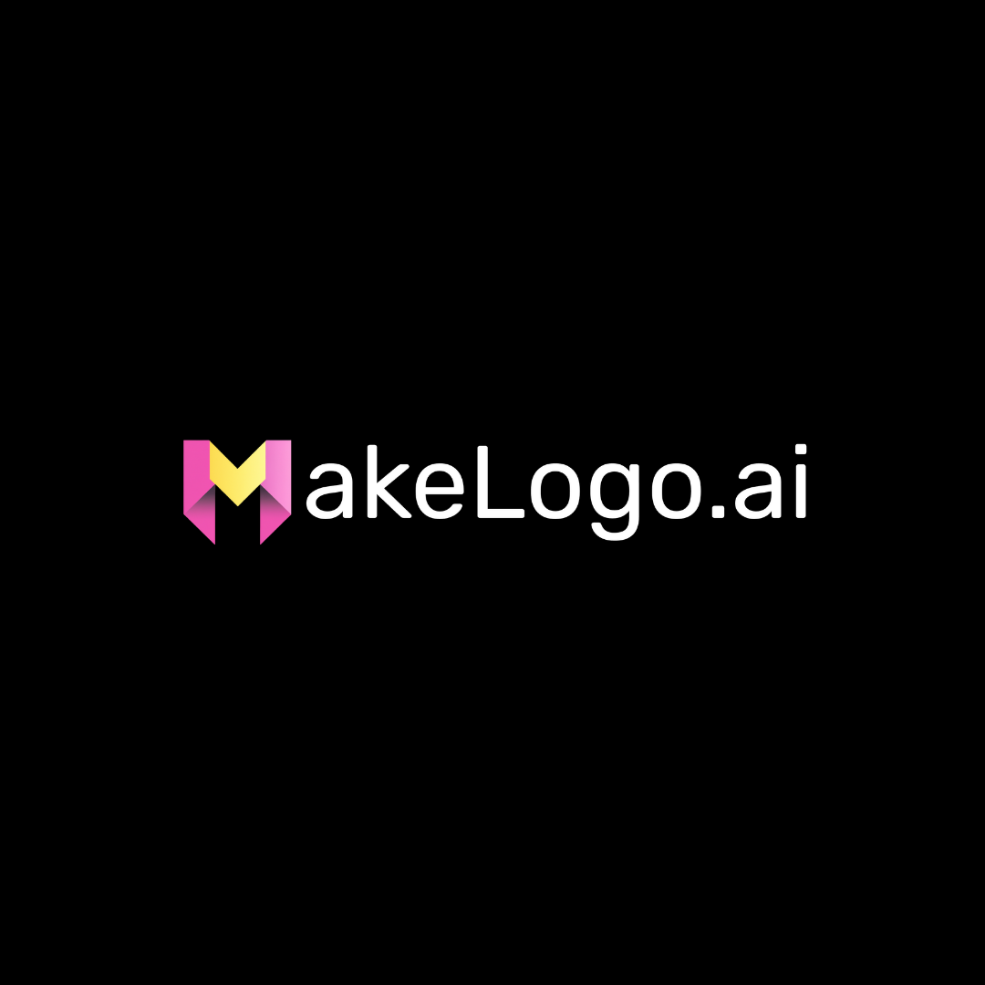 Um logotipo para makelogo.ai em um fundo preto.