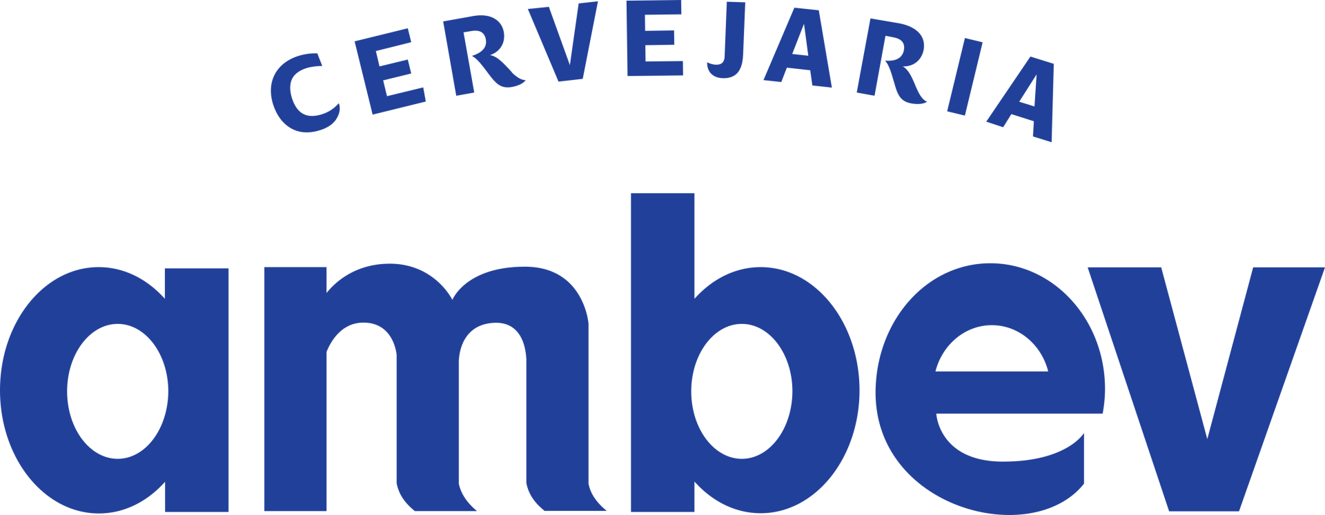 A blue logo for cervejaria ambev on a white background