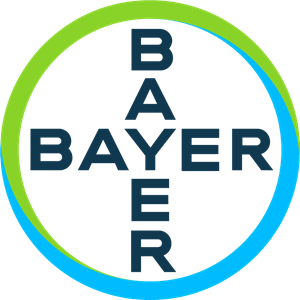 O logotipo da bayer está em um círculo azul e verde