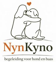Logo of two dogs cuddling above the text &ldquo;NynKyno&rdquo; and &ldquo;begeleiding voor hond en baas&rdquo;