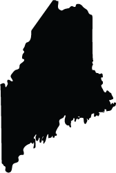 Black silhouette map outline of Maine on a white background