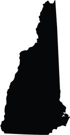 Black silhouette of the state of New Hampshire on a white background