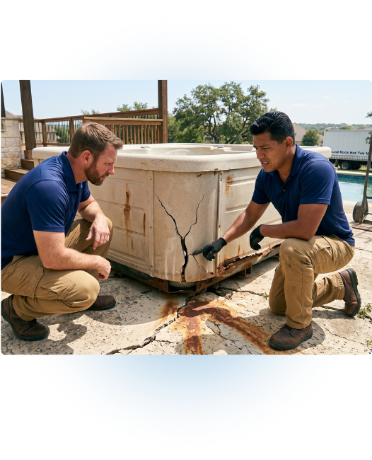 Crew using spa moving dolly for heavy hot tub removal in Round Rock