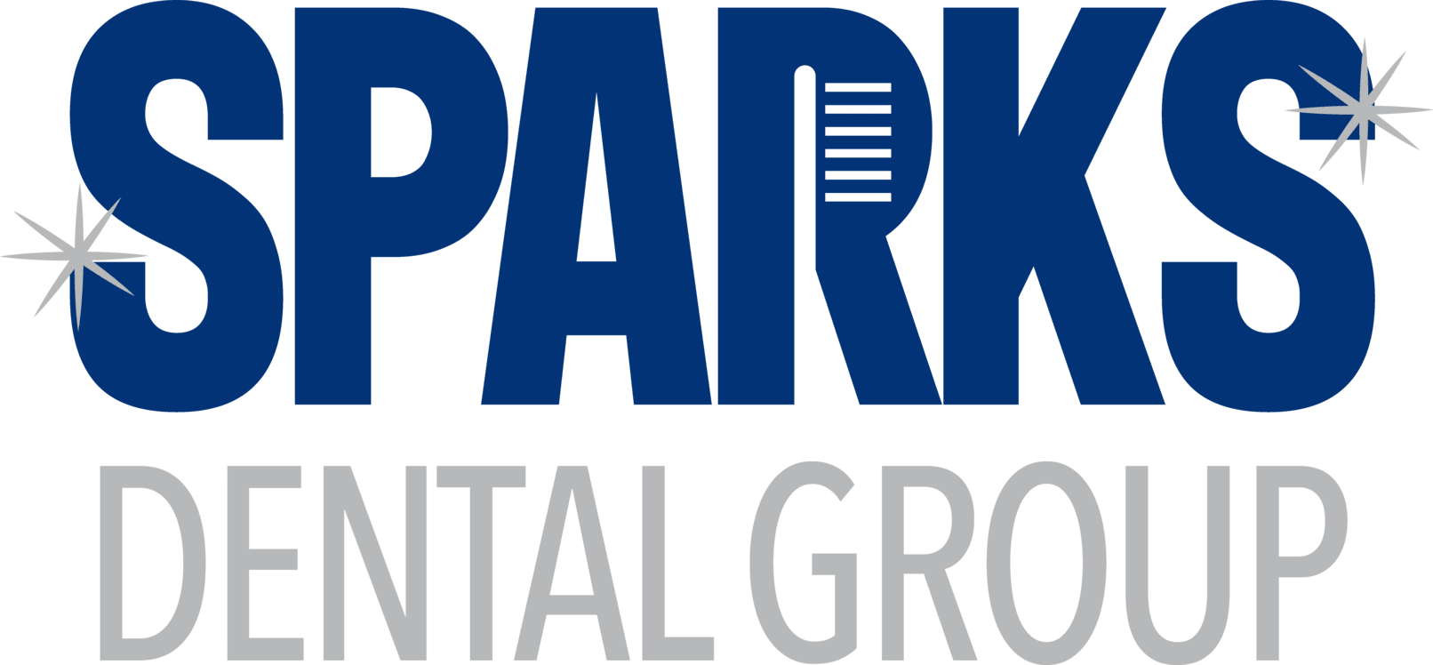 The logo for sparks dental group is blue and white.