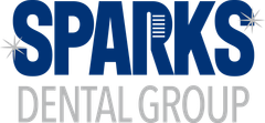 The logo for sparks dental group is blue and white.