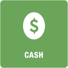 A dollar sign in a circle with the word cash written below it.
