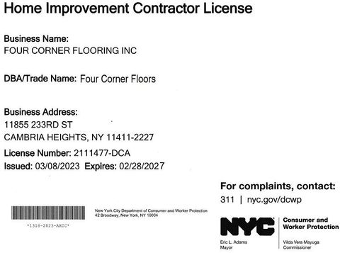A home improvement contractor license from the city of new york
