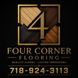 A logo for four corner flooring with words 