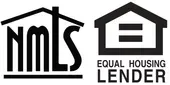 A black and white logo for nmls and equal housing lender.