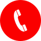 Weißes Telefonhörer-Symbol auf rotem, kreisförmigem Hintergrund