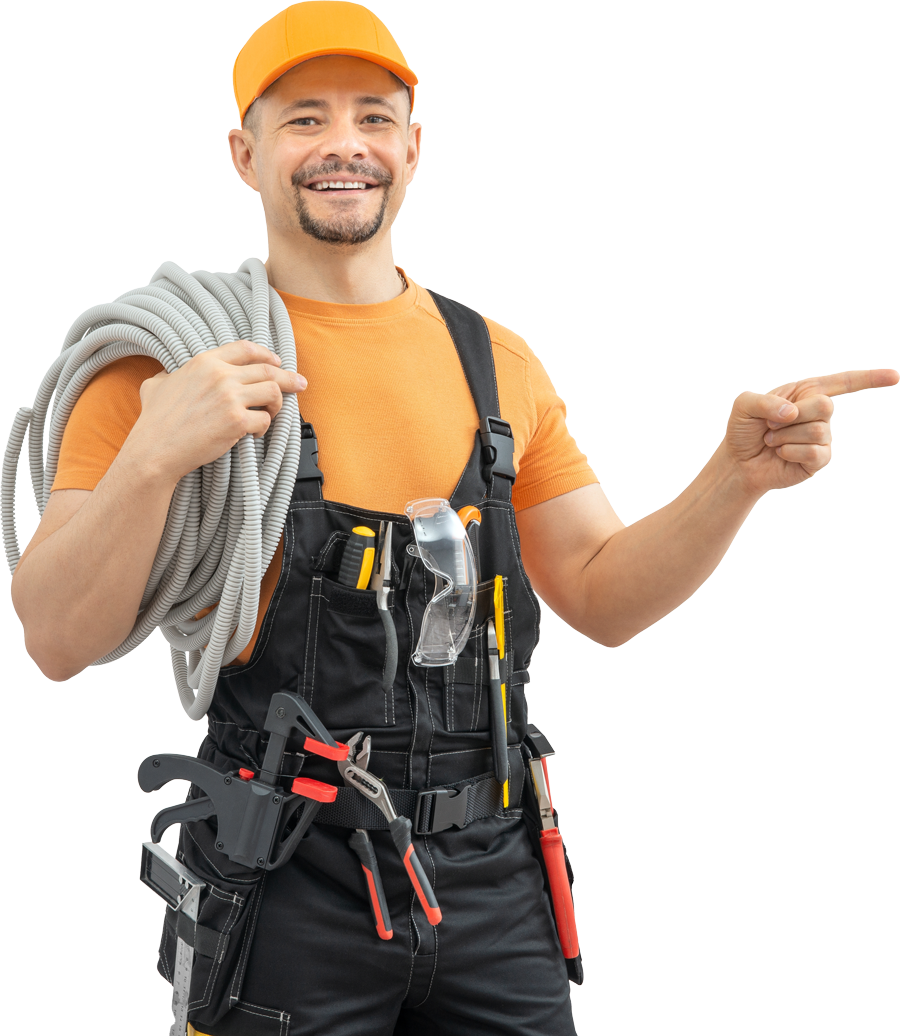 A man is holding a rope and pointing at something