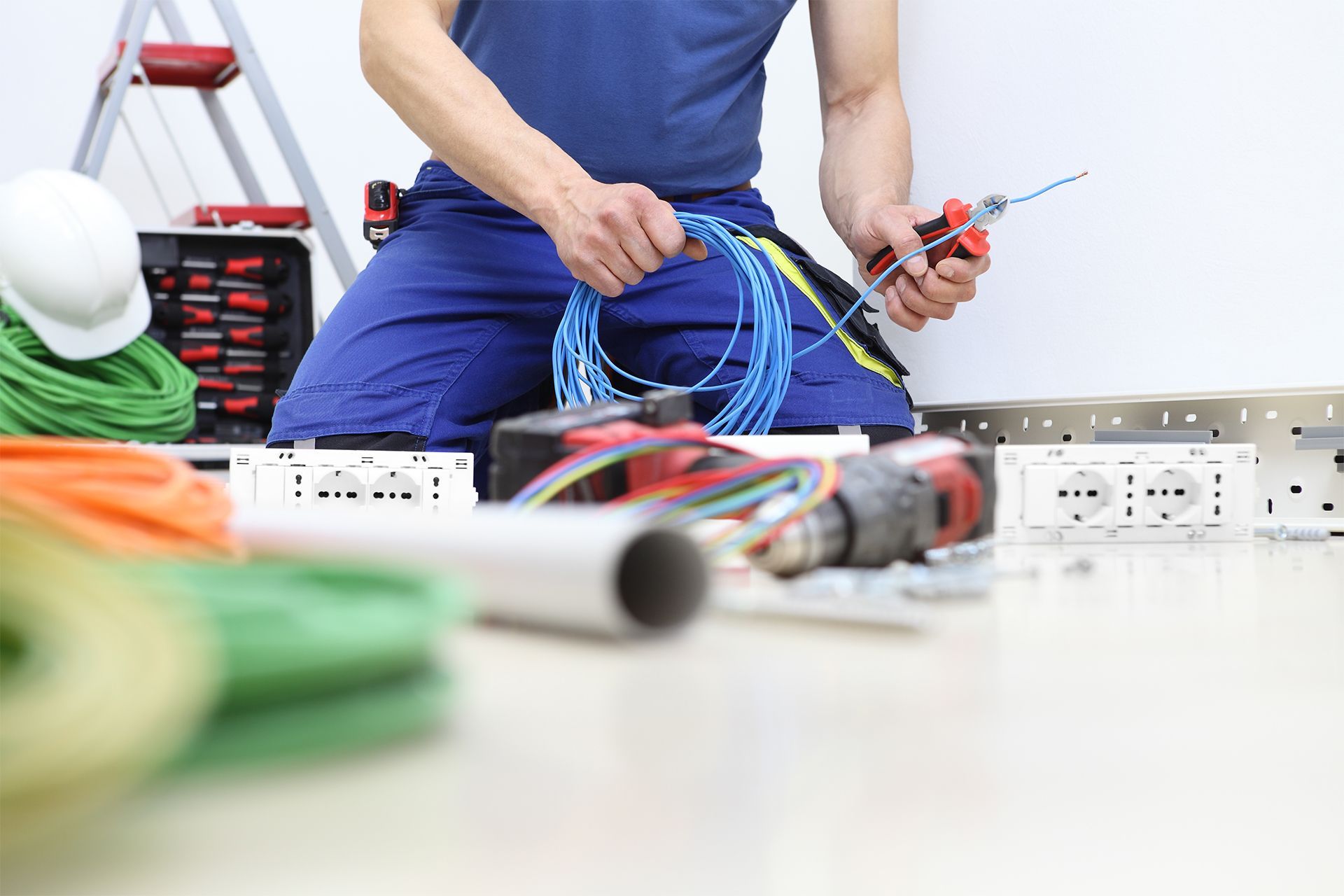 Cutting Blue Electrical Wire