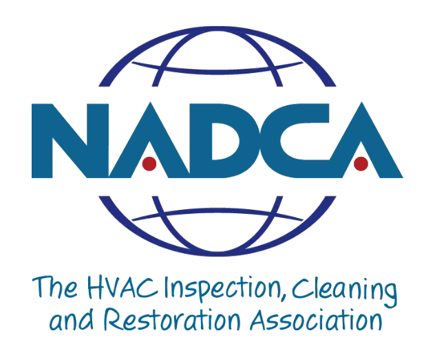 NADCA logo: Blue text on a globe graphic. "The HVAC Inspection, Cleaning and Restoration Association" text below.