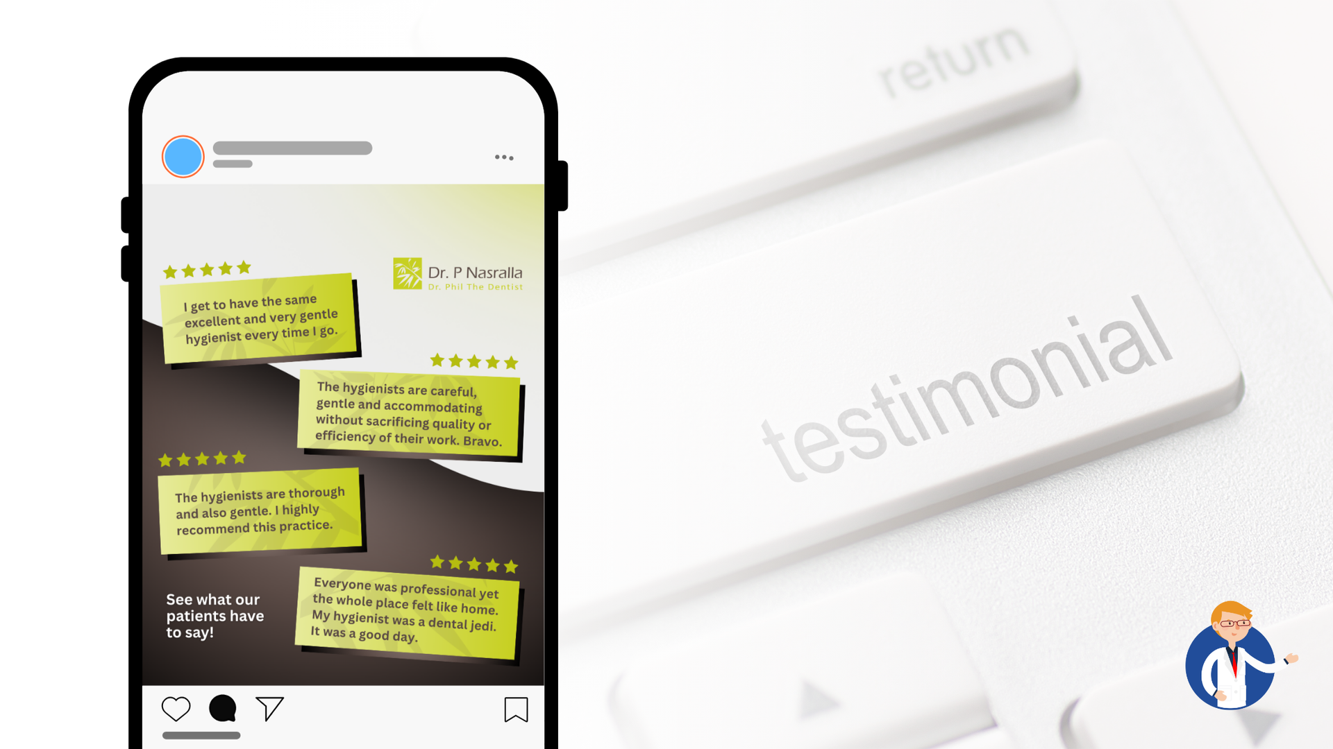 A cell phone next to a sign that says testimonial