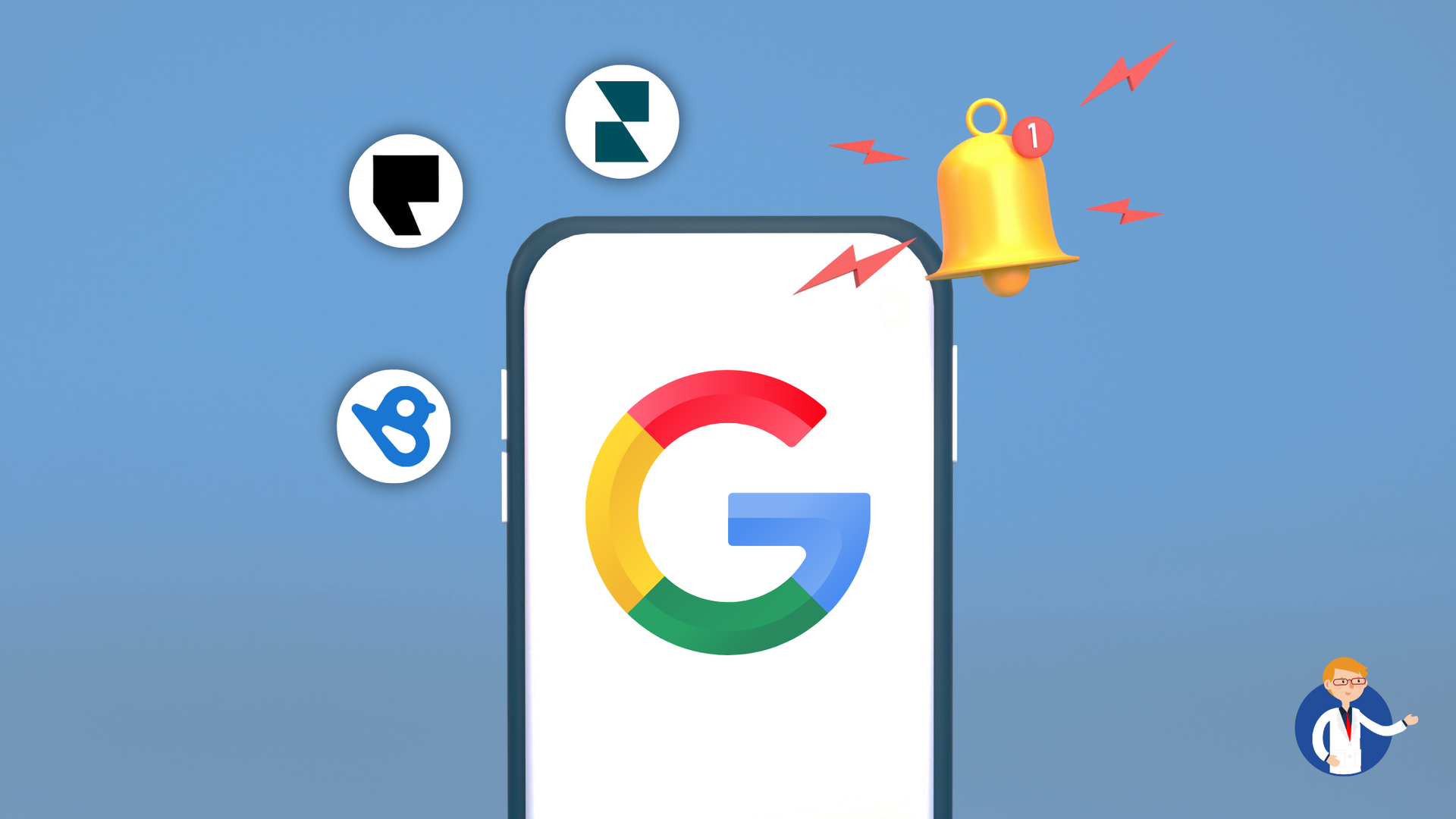A phone with the google logo on it and a bell.