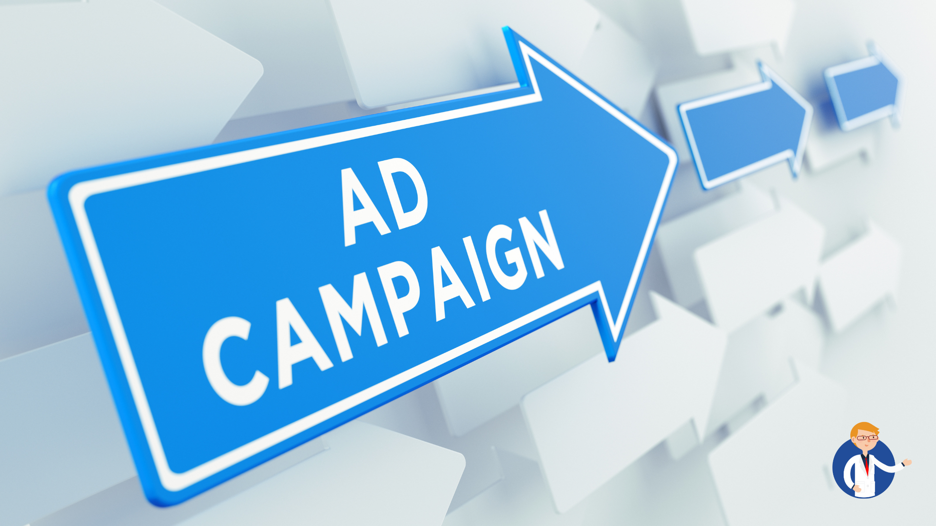 A blue arrow pointing to the word ad campaign