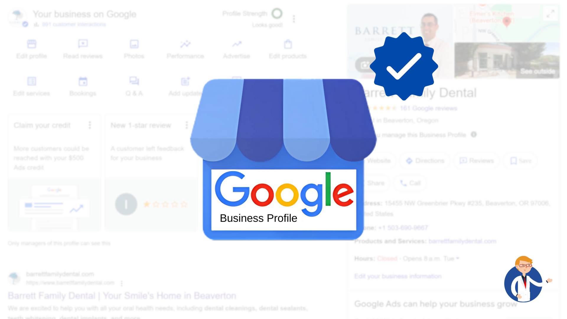 A google my business logo with a check mark on it.
