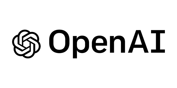 OpenAI logo: stylized symbol with interlocking curves, next to the text "OpenAI".