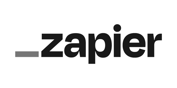 Zapier logo: text "zapier" with a gray underscore.