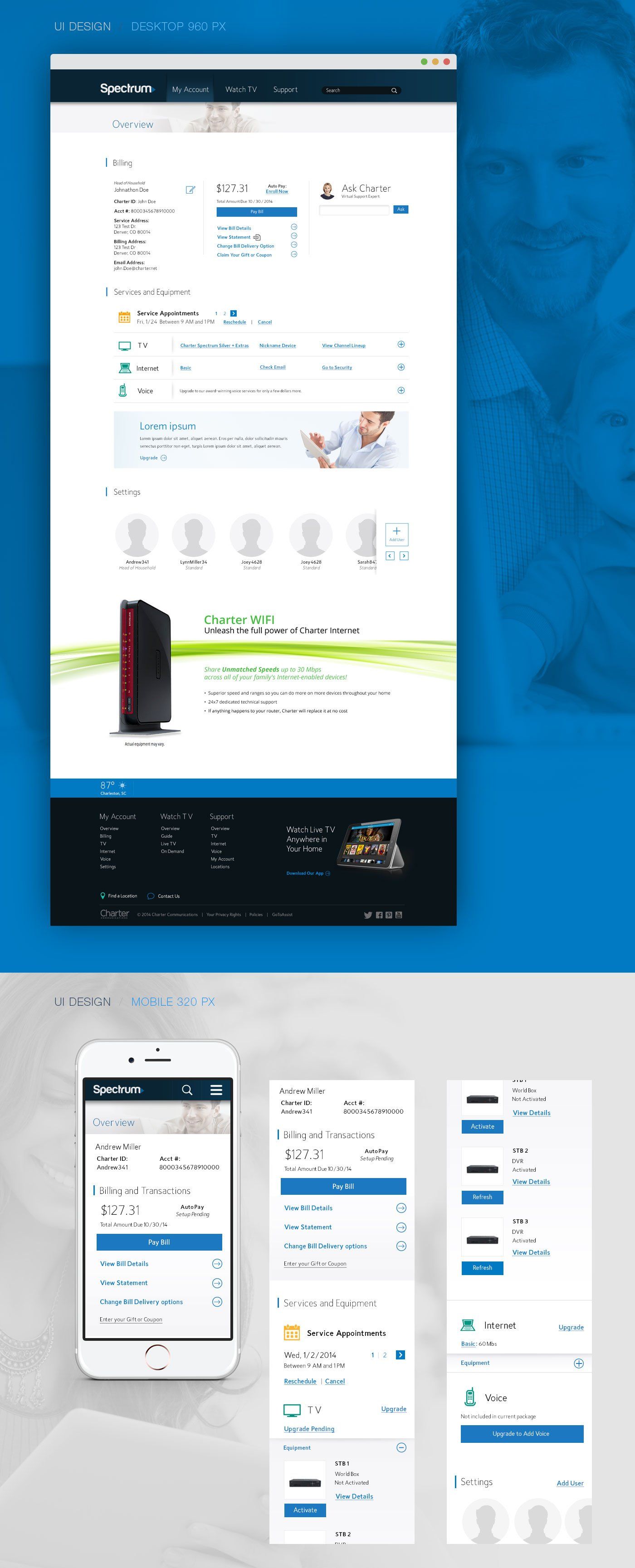 Webpage and three smartphone screens displaying product information.