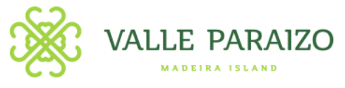 Logo for Valle Paraizo Madeira Island. Green floral design with dark green text.