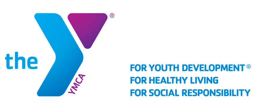 YMCA logo with blue and purple stylized Y and tagline: For Youth Development, For Healthy Living, For Social Responsibility
