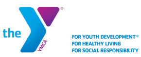YMCA logo with blue and purple stylized Y and tagline: For Youth Development, For Healthy Living, For Social Responsibility