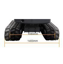 Vue latérale d'un robot chenillé noir, montrant ses dimensions : 1080 mm à l'intérieur, 1400 mm de largeur totale.