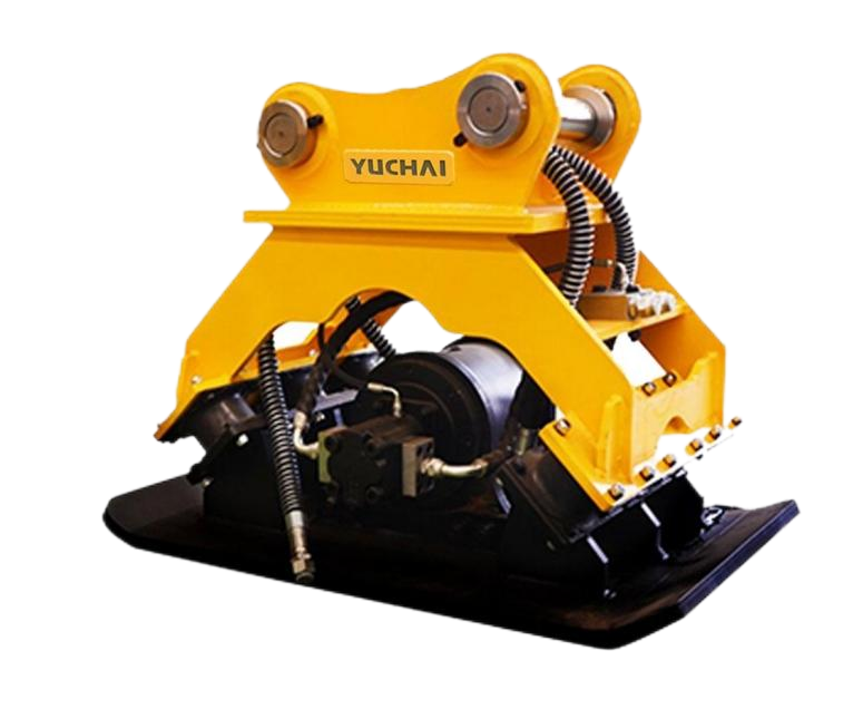 Yellow Yuchai hydraulic compactor machine.
