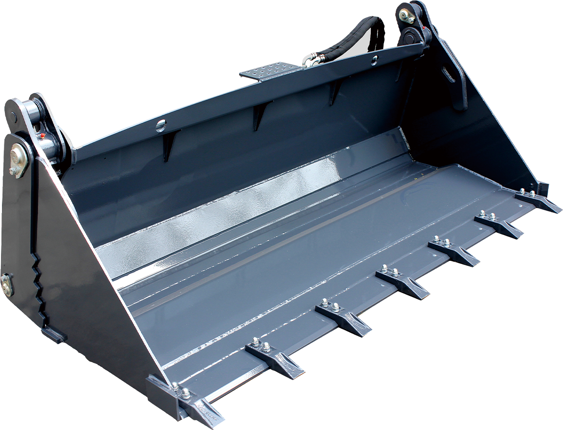 Black forklift attachment with two long forks, hooks, and a frame.