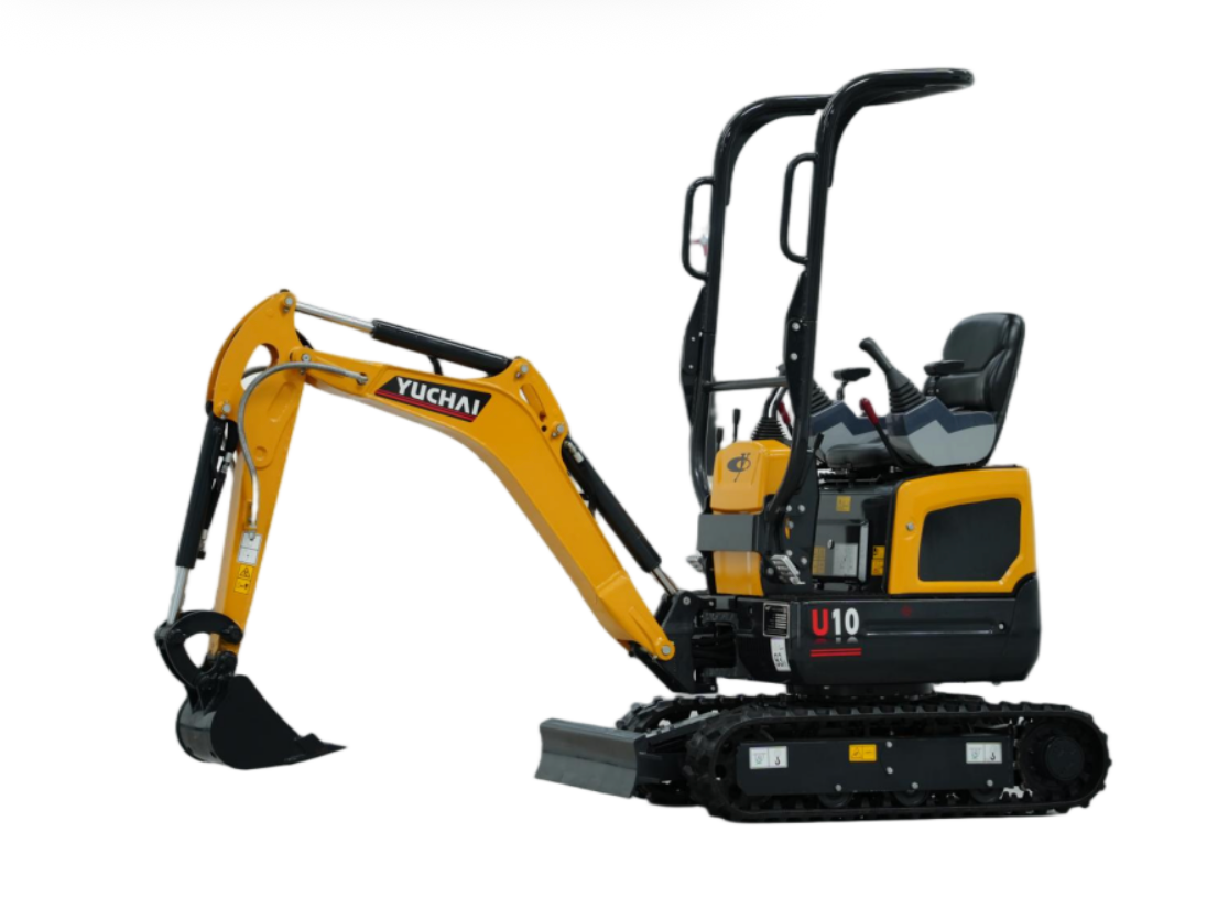 Yellow and black YUCHAI Y10 mini excavator on tracks.