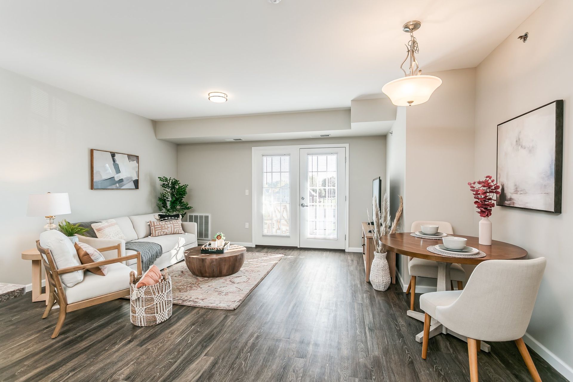 Furnished living room with french doors