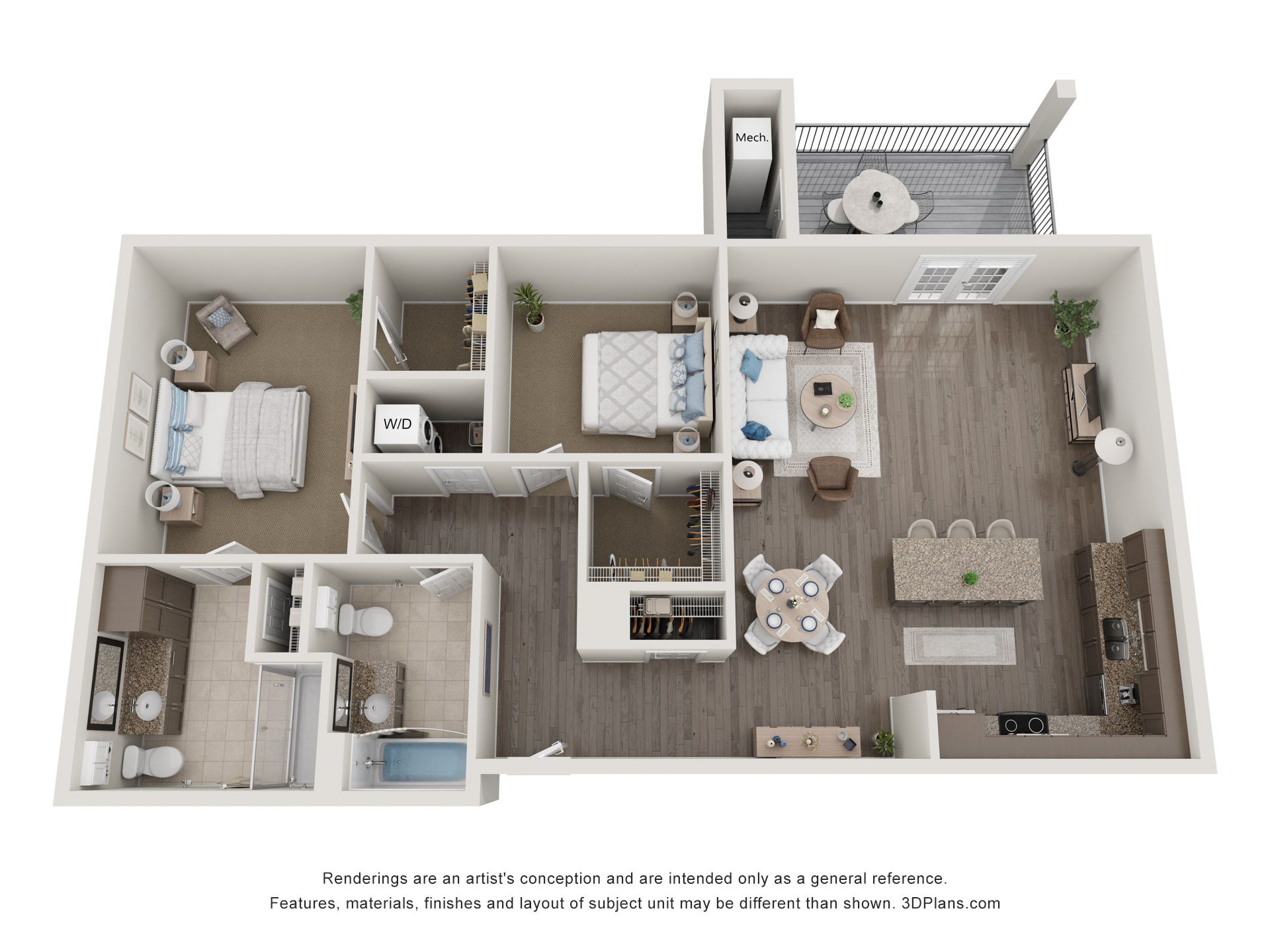 The Florence Floorplan - 2 bedroom 2 bathroom