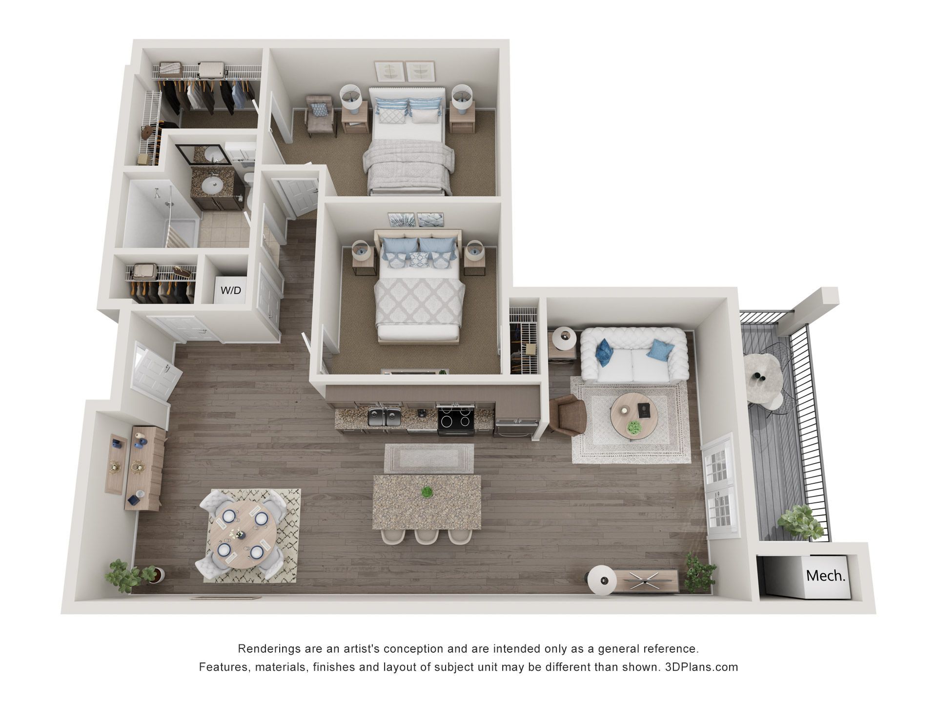 The Venetian Floorplan - 2 bedroom 1 bathroom