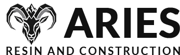 ARIES Resin and Construction logo with a stylized ram head in black and gray
