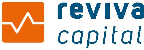 A blue and orange logo for reviva capital