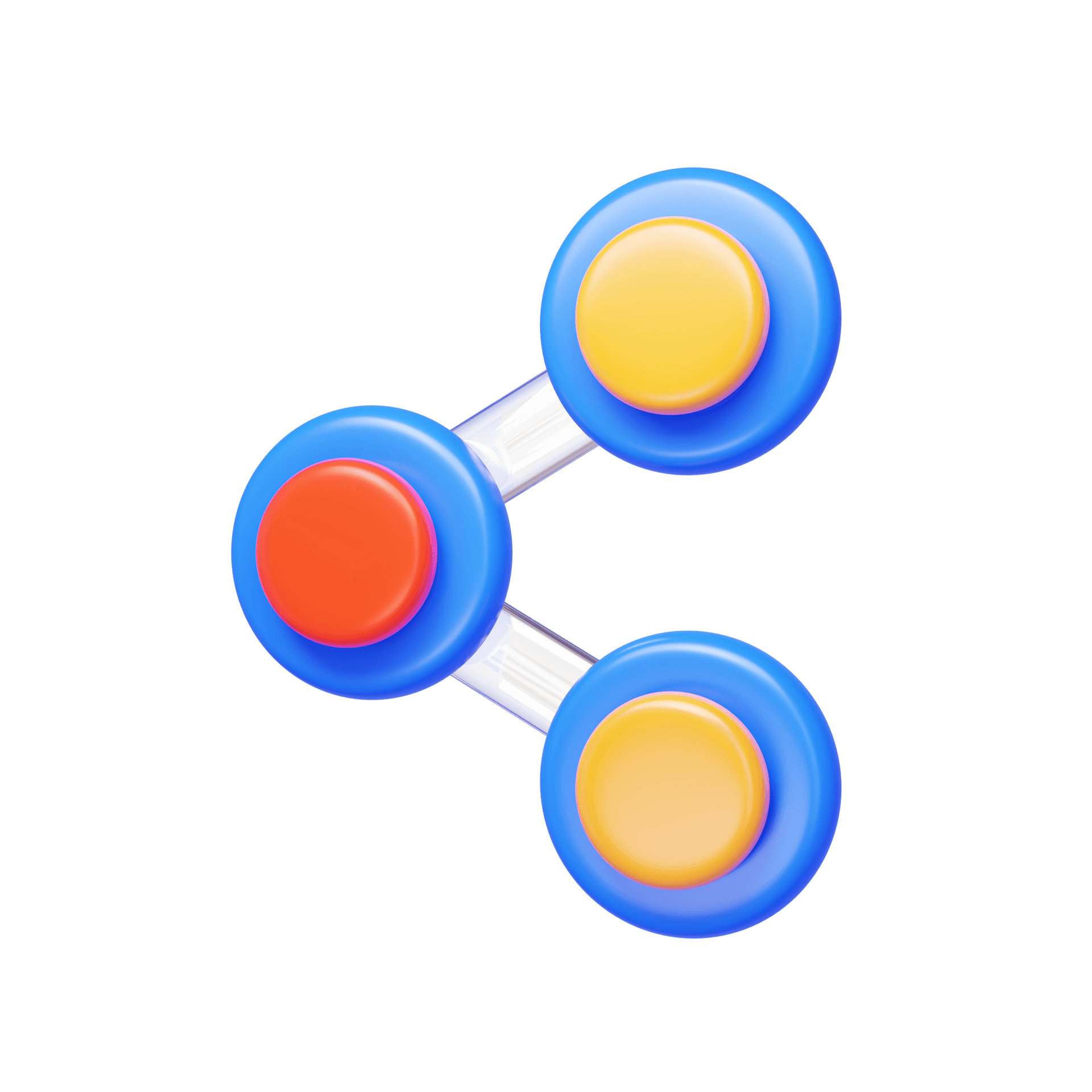 A cartoon illustration of a share icon with three buttons.