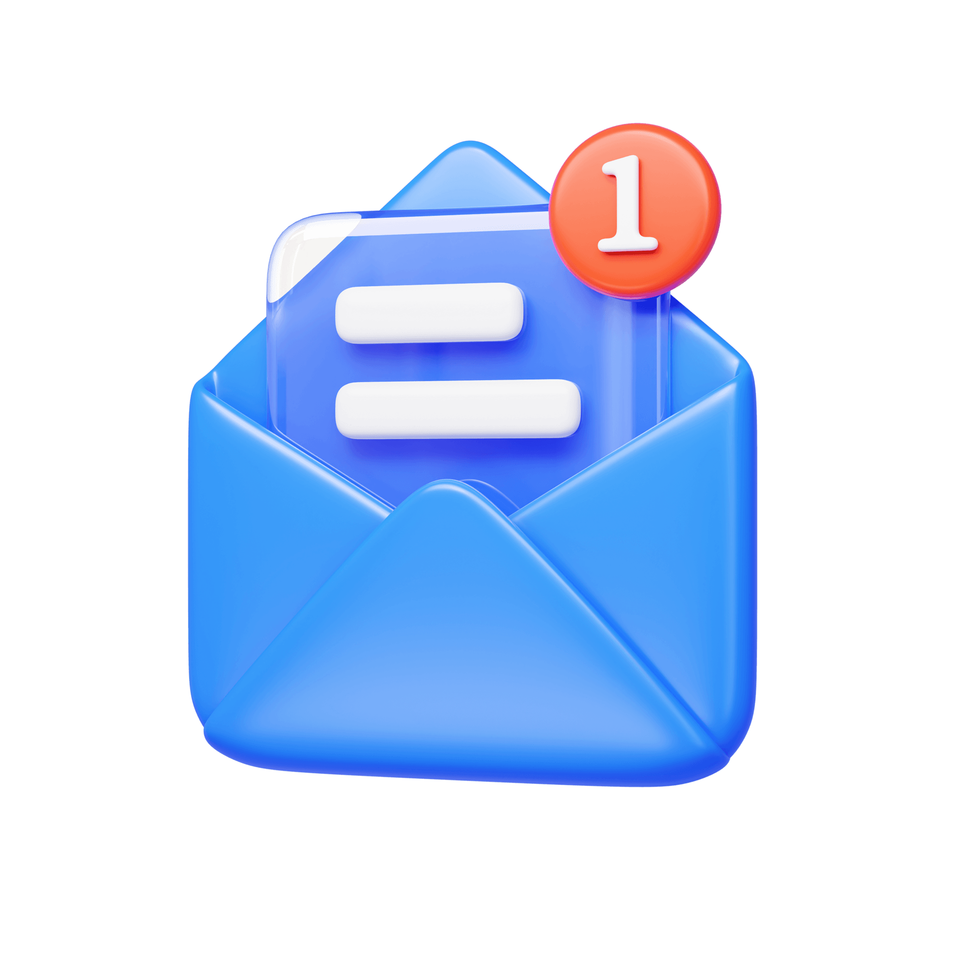 A blue envelope with a message in it and a red notification.