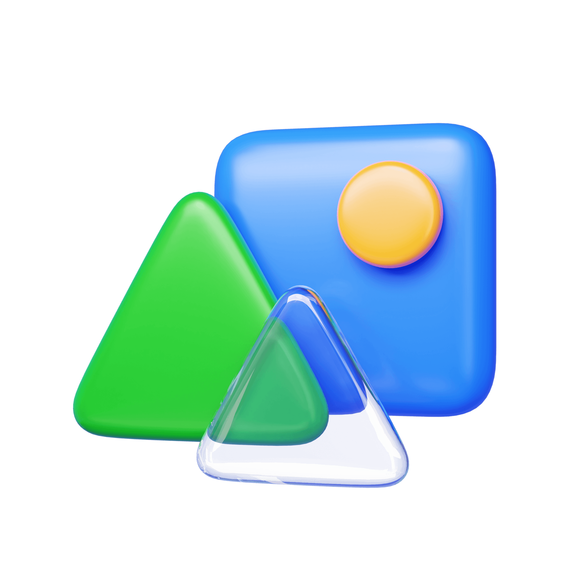 A blue square with a green triangle and a yellow circle on it.