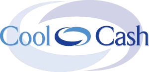 Cool Cash logo with blue text and a blue-and-white oval swirl design