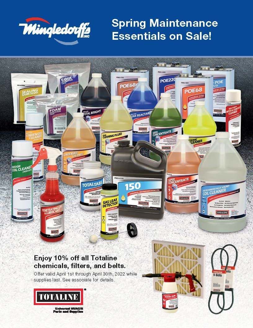 Munchy’s spring maintenance sale ad with assorted lawn and garden products on a blue background